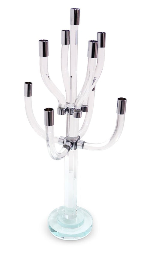 23" Clear And Silver Crystal Tabletop Candelabra Candle Holder