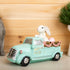 10" Aqua Resin Happy Easter Bunny And Car Figurine