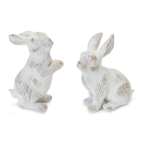 Set of Two White Resin Rabbit Figurines