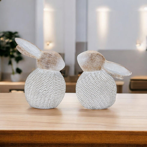 Set of Two White Resin Figurine Tabletop Sculpture