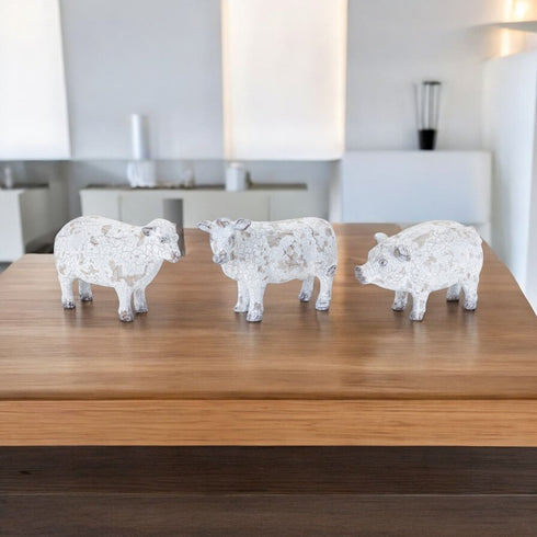 Set of Three White Resin Figurine Tabletop Sculpture