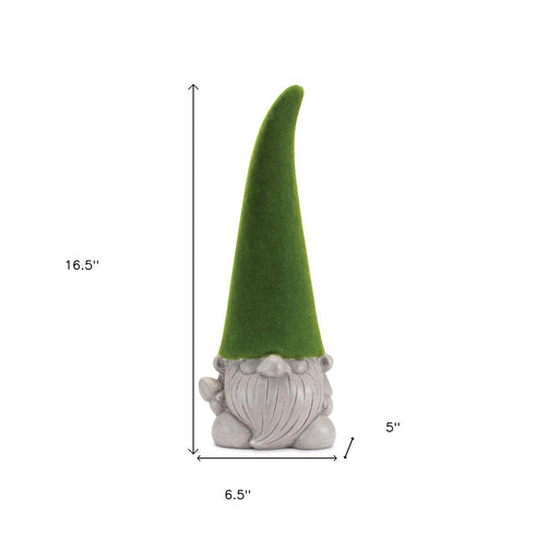 Set of Two Green Terracotta Standing Gnome Tabletop Sculpture