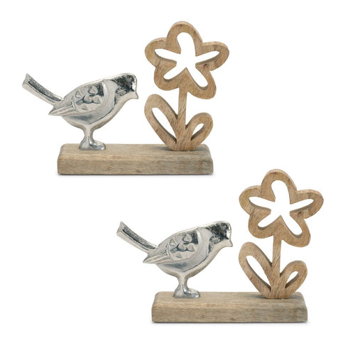 Set of Two Brown Wood Tabletop Sculpture