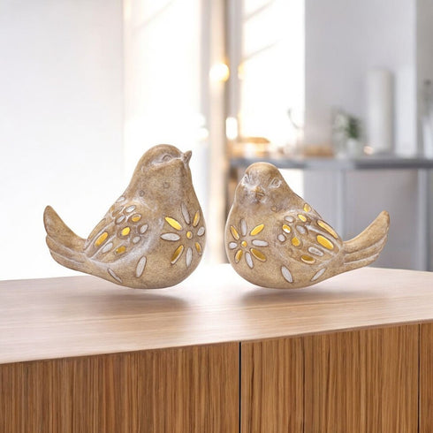 Set of Two Beige Polyresin Figurine Tabletop Sculpture