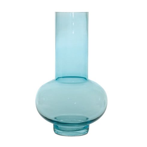 Set of Two Aqua Glass Round Table Vases