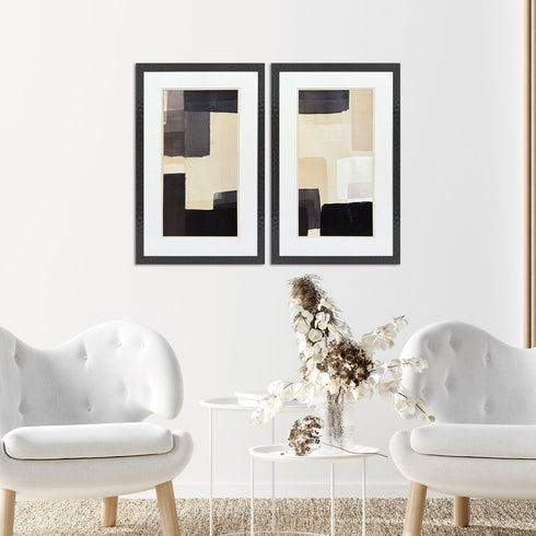 Set Of Two Neutral Shapes Black Framed Wall Art