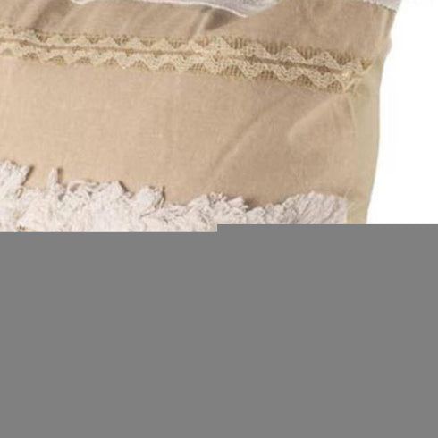 22" Tan And White Geometric Linen Throw Pillow Cover with Fringe