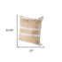 22" Tan And White Geometric Linen Throw Pillow Cover with Fringe