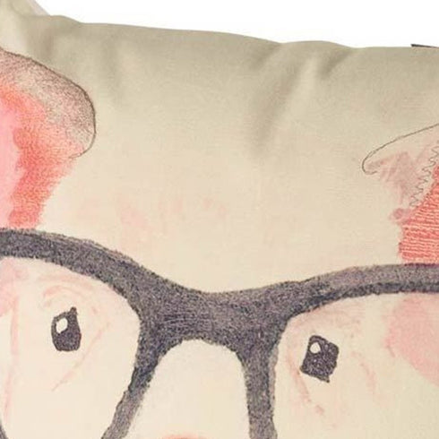 18" Pink Cream And Beige Pig Linen Throw Pillow Cover