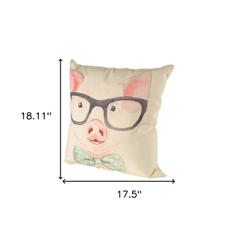 18" Pink Cream And Beige Pig Linen Throw Pillow Cover