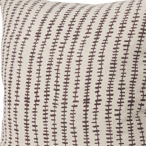 22" Beige And Merlot Striped Linen Throw Pillow Cover with Embroidery