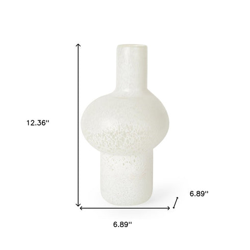 12" White Mottled Handblown Glass Table Vase