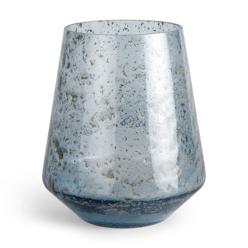 9" Blue Round Seeded Glass Table Vase