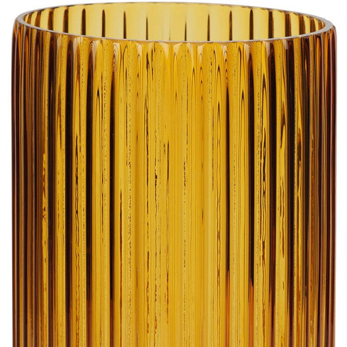 11" Amber Glass Ribbed Cylinder Table Vase