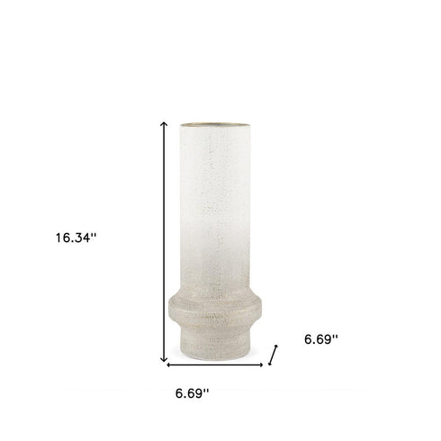 16" Off White And Gold Metal Cylinder Table Vase