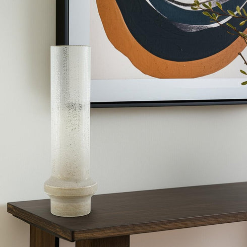 19" Off White And Gold Metal Cylinder Table Vase