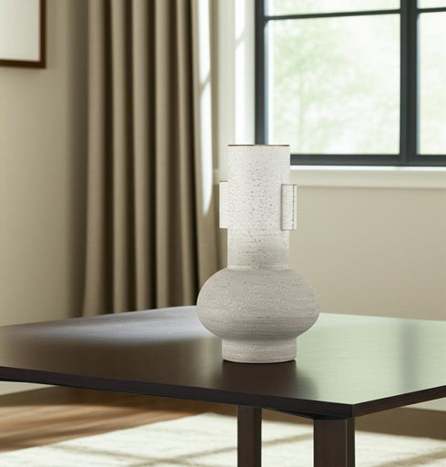 13" Off White And Gold Metal Table Vase