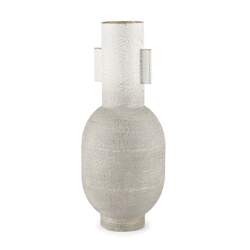 16" Off White And Gold Metal Table Vase