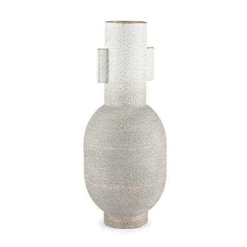 16" Off White And Gold Metal Table Vase