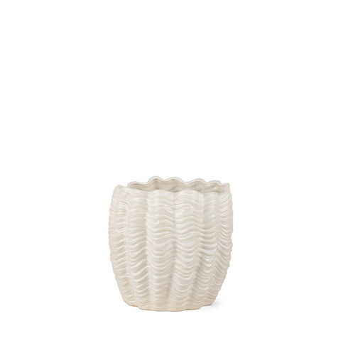 11" Cream Ceramic Sculptural Waves Table Vase