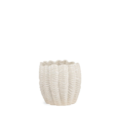 11" Cream Ceramic Sculptural Waves Table Vase
