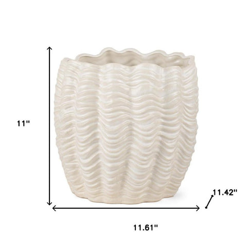 11" Cream Ceramic Sculptural Waves Table Vase