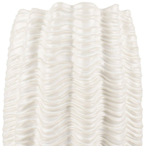 24" Cream Cylinder Ceramic Sculptural Waves Table Vase