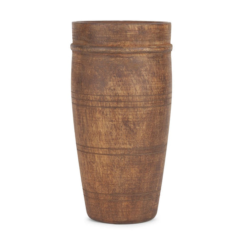11" Brown Distressed Wood Cylinder Table Vase