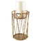 10" Antiqued Brass Distressed Geometric Metal And Glass Tabletop Hurricane Candle Holder