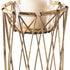 10" Antiqued Brass Distressed Geometric Metal And Glass Tabletop Hurricane Candle Holder