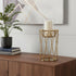 10" Antiqued Brass Distressed Geometric Metal And Glass Tabletop Hurricane Candle Holder