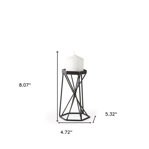 8" Black Distressed Geometric Metal Tabletop Dish Candle Holder