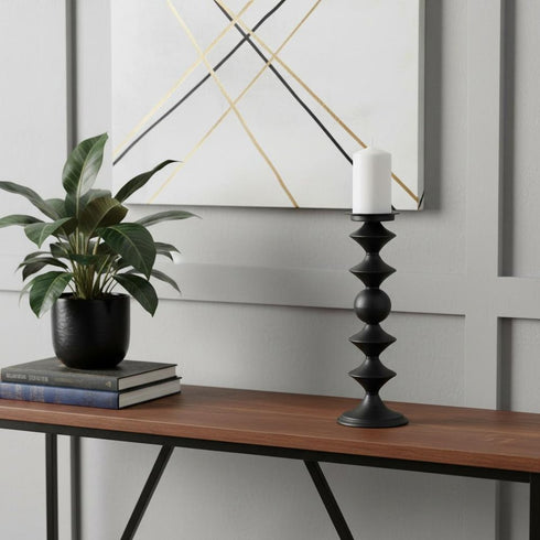 16" Black Metal Tabletop Pillar Candle Holder