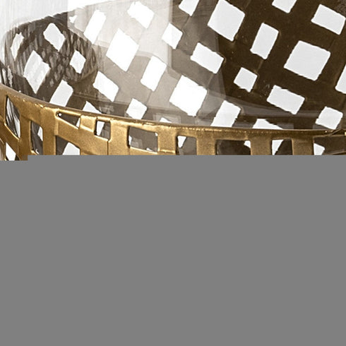 10" Gold And Clear Woven Metal And Glass Tabletop Hurricane Candle Holder