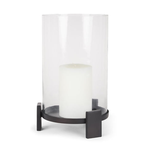 14" Black Metal Abstract Tabletop Hurricane Candle Holder