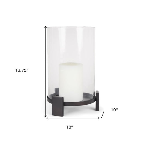 14" Black Metal Abstract Tabletop Hurricane Candle Holder