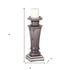 14" Gray Distressed Ornate Ceramic Tabletop Pillar Candle Holder