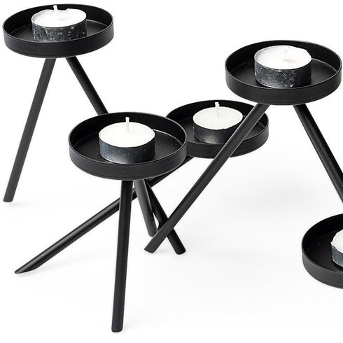 7" Black Geometric Metal Tabletop Votive Candle Holder