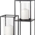 Set of Two Black Geometric Metal And Glass Tabletop Hurricane Candle Holders