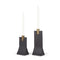 Set of Two Black And Gold Distressed Hammered Metal Tabletop Taper Candle Holders