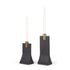 Set of Two Black And Gold Distressed Hammered Metal Tabletop Taper Candle Holders