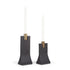 Set of Two Black And Gold Distressed Hammered Metal Tabletop Taper Candle Holders