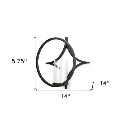 6" Black Quatrefoil Metal And Glass Wall Sconce Candle Holder