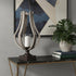 25" Brown Distressed Geometric Solid Wood Metal And Glass Tabletop Hurricane Candle Holder