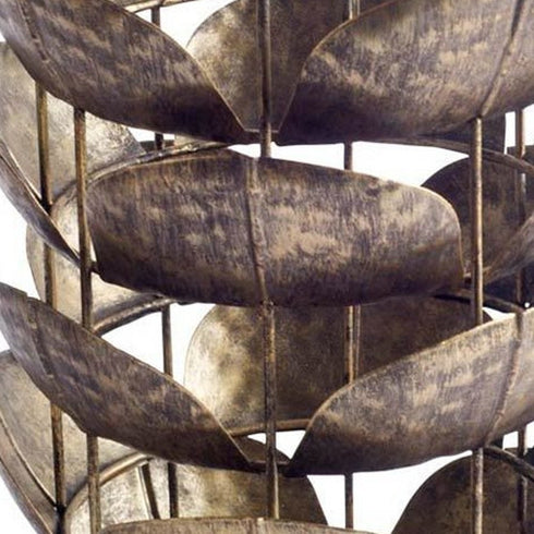 10" Bronze Distressed Botanical Leaf Metal Tabletop Hurricane Candle Holder