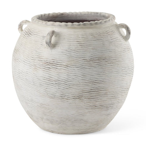 22" Cream Ceramic Amphora Floor Vase