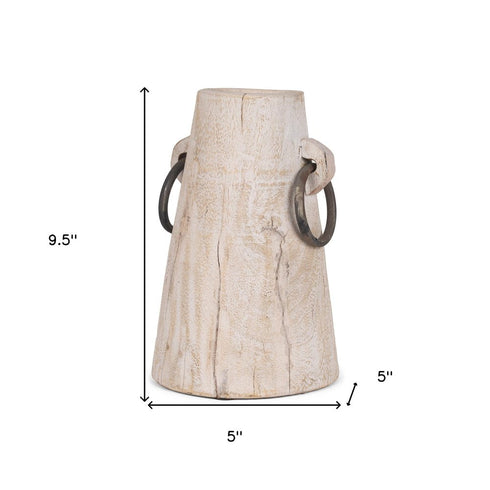 10" Light Brown Solid Wood Cylinder Jug Vase
