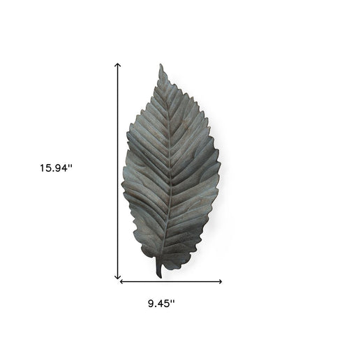 Brattea 16" X 9" Green Leaf Metal Hanging Dimensional Sculpture