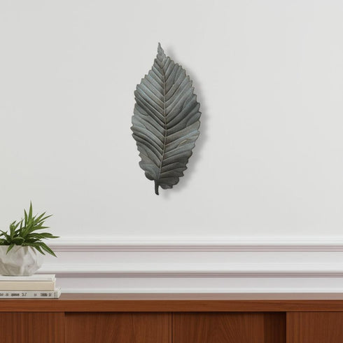 Brattea 16" X 9" Green Leaf Metal Hanging Dimensional Sculpture