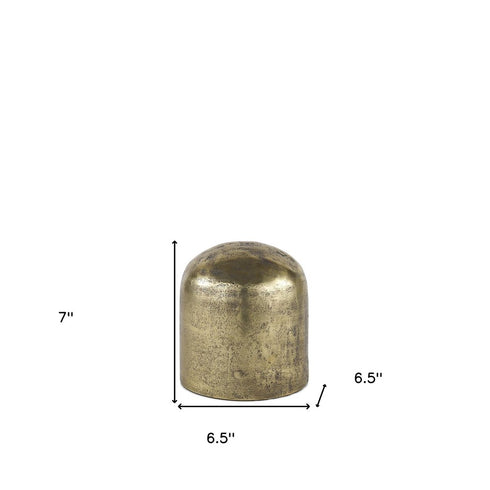7" Antiqued Brass Cast Aluminum Cylindrical Tabletop Sculpture